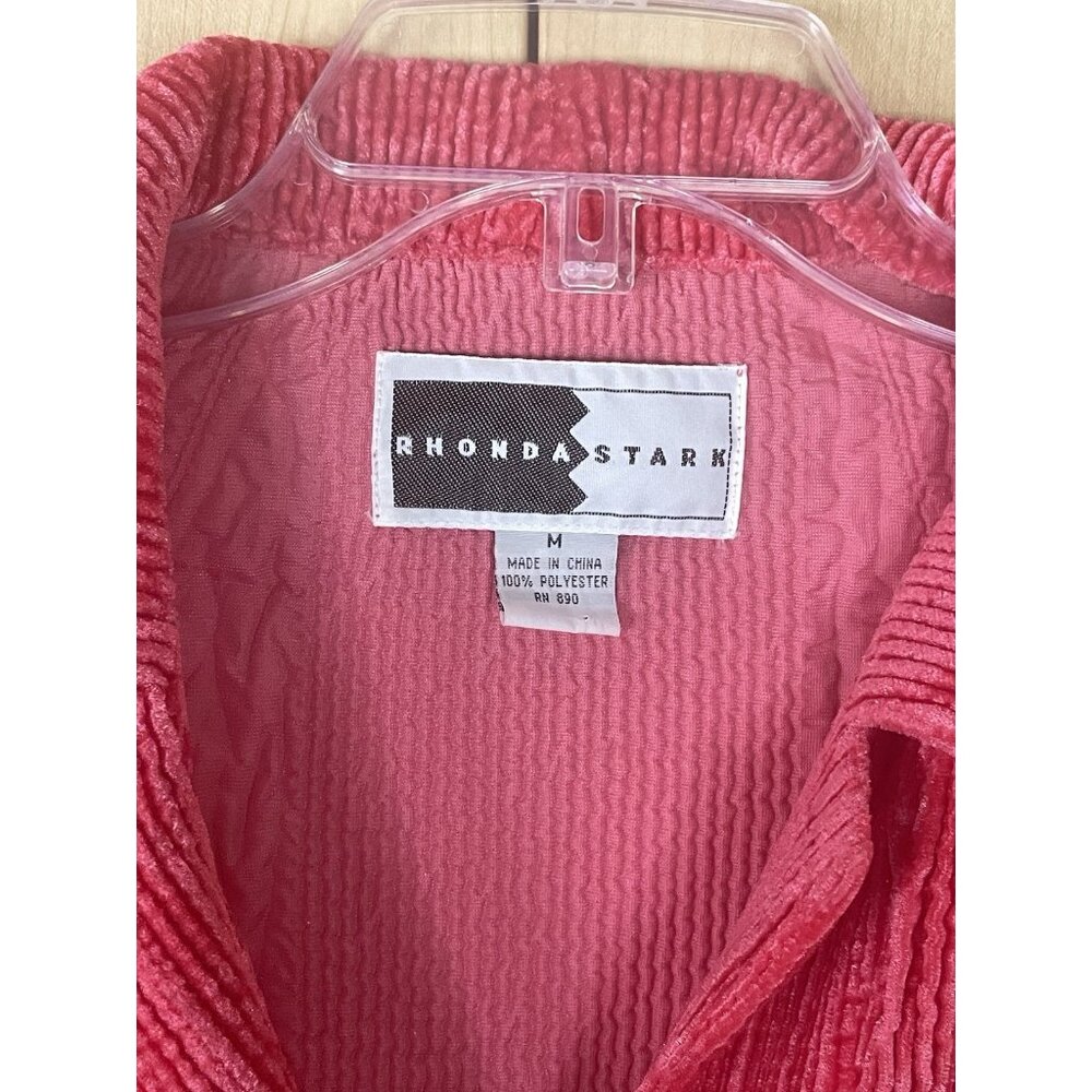 Rhonda Stark Jacket Womens Medium Red Textured Crinkle Cardigan Blazer Velvet - Picture 3 of 6